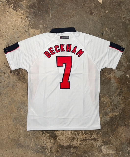 England 1998 Home Shirt Beckham #7 Retro Umbro Jersey White Red France 98