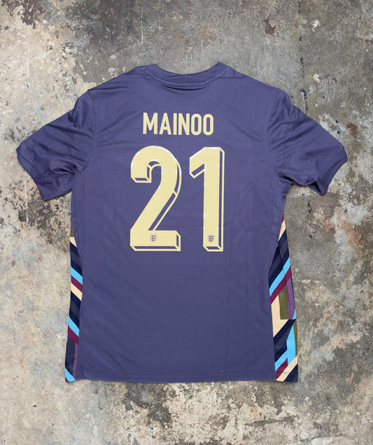 England Euro 2024 Away Jersey Mainoo #21 – Nike Purple Football Shirt | Three Lions Fan Version | Euro 2024 Kit with Tournament Badges