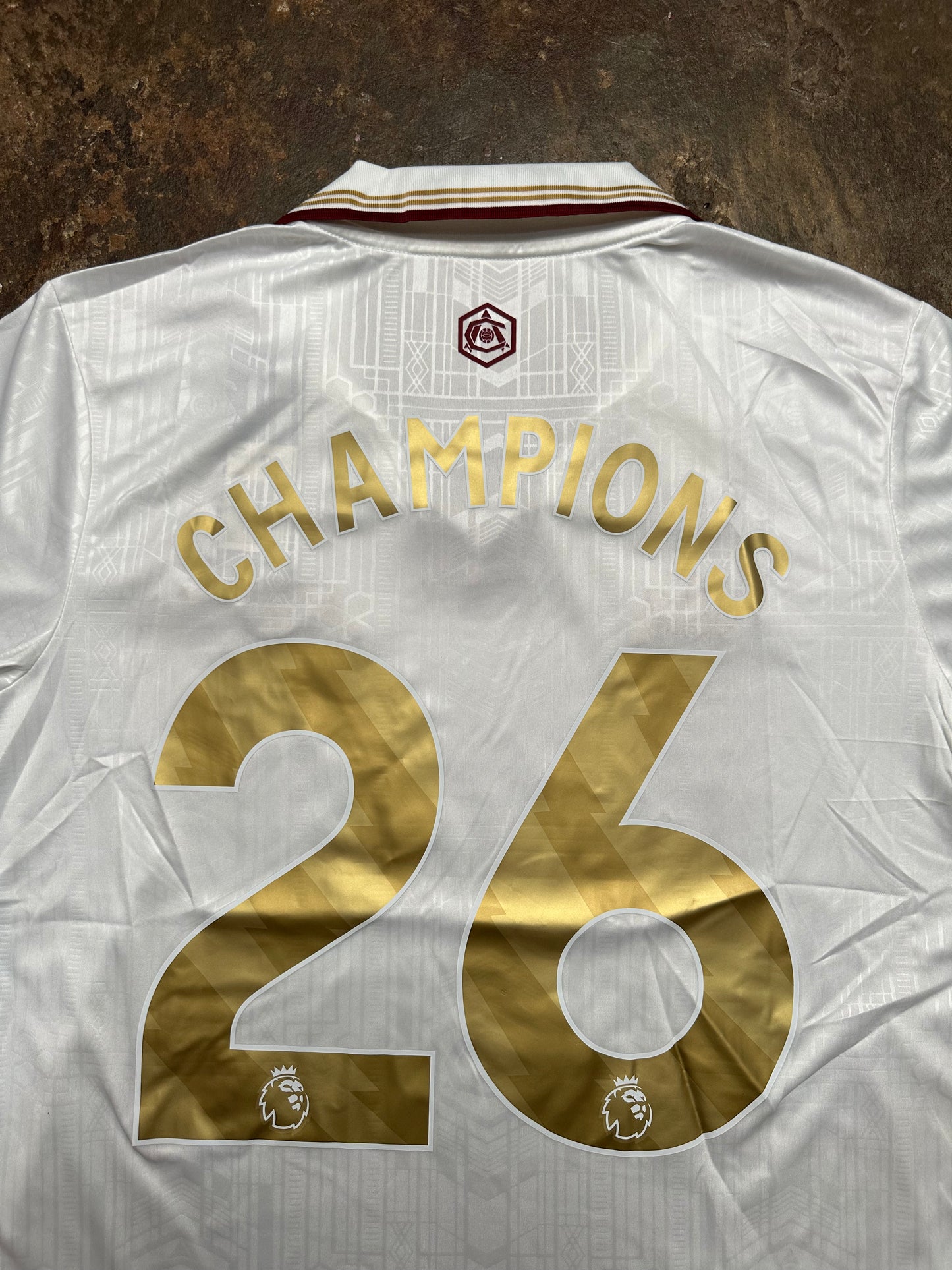 Arsenal 2025/26 Champions White Shirt – Gold #26 – Fan Version – Adult Medium
