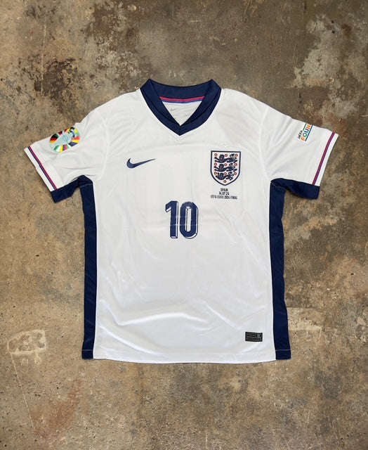 England Euro 2024 Final Home Jersey – Jude Bellingham #10 – White/Blue – Nike – Retro Style Football Shirt – Men’s Soccer Kit