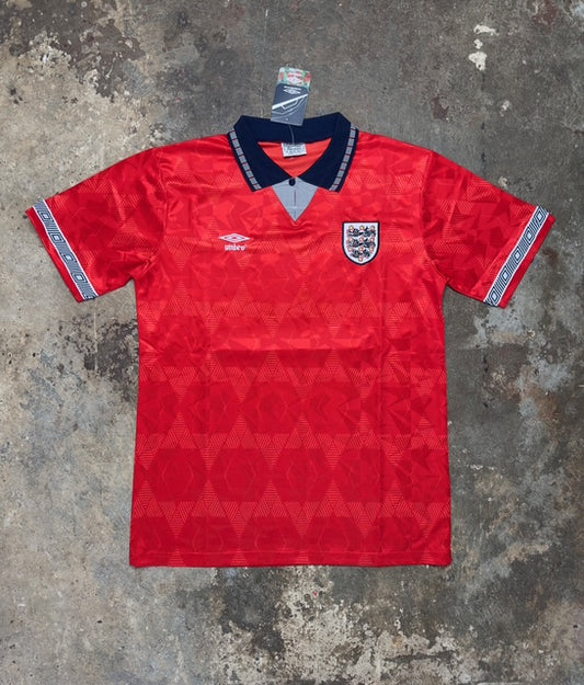 England 1990 Away Jersey Lineker #10 – Umbro Retro Red Football Shirt | Italia 90 World Cup England Kit | Classic Three Lions Fan Version