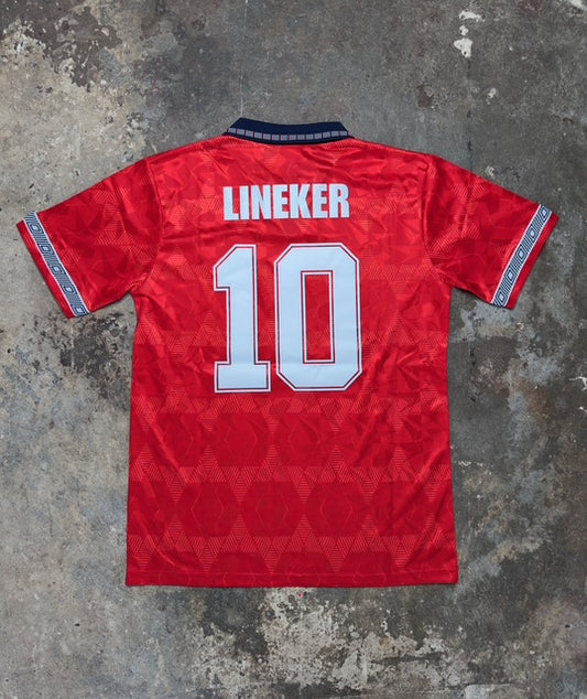 England 1990 Away Jersey Lineker #10 – Umbro Retro Red Football Shirt | Italia 90 World Cup England Kit | Classic Three Lions Fan Version