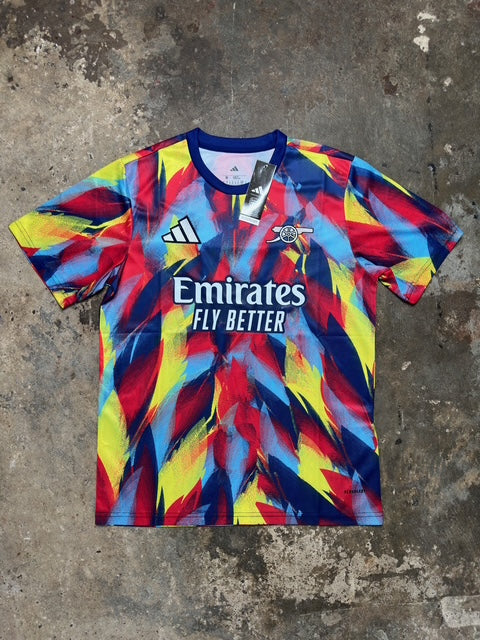 Arsenal 2025/26 Pre-Match Jersey – Adidas Multi-Colour Feather Design | Emirates Fly Better Training Shirt | Limited Edition Warm-Up Top