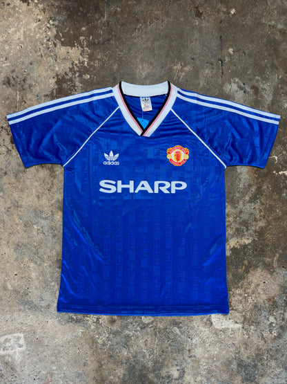 Manchester United Away Shirt 1990/92 – Retro Adidas Blue Jersey – Sharp Sponsor – Classic Man Utd Football Kit – Vintage Soccer Top