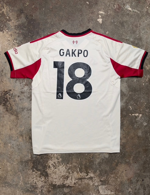 ✅ Liverpool FC Away Jersey 25/26 – Cody Gakpo #18 | Adidas Men’s Football Shirt | Official Premier League Patch | White & Red Retro Design | Player Issue Inspired Kit